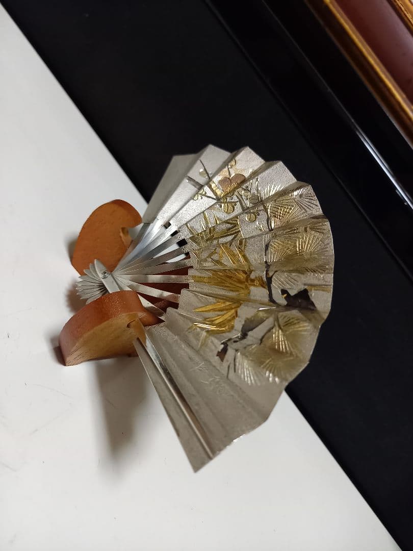 純銀製　松竹梅　扇子　扇　飾り