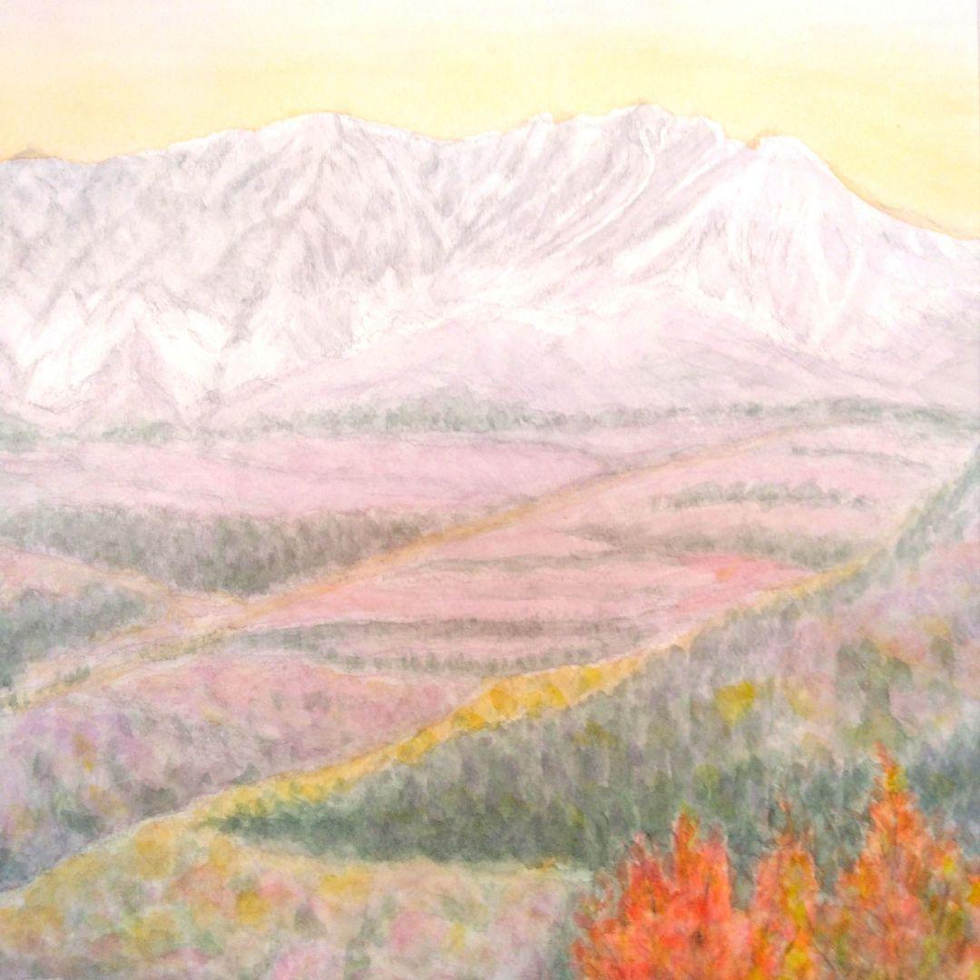 水彩画・風景・鳥取県・大山(だいせん)の紅葉