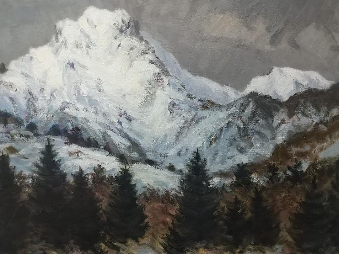 油彩画 「赤岳」F15 1989 絵画 油絵