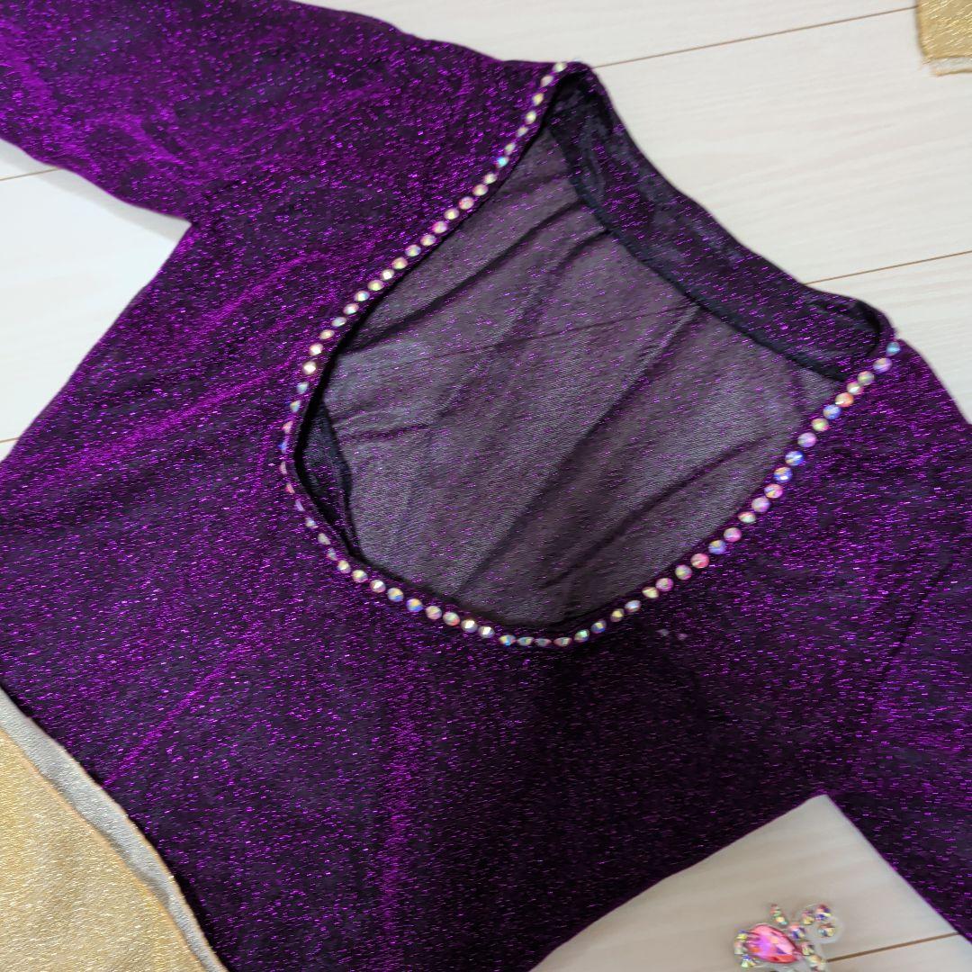 ベリーダンス サイーディドレス パープル グリッター+ゴールドヒップスカーフ
