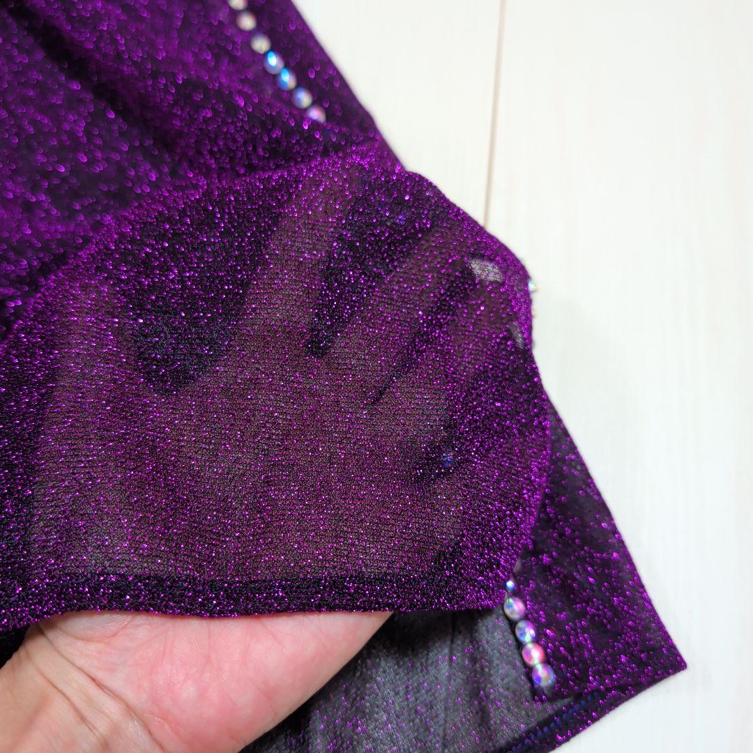 ベリーダンス サイーディドレス パープル グリッター+ゴールドヒップスカーフ