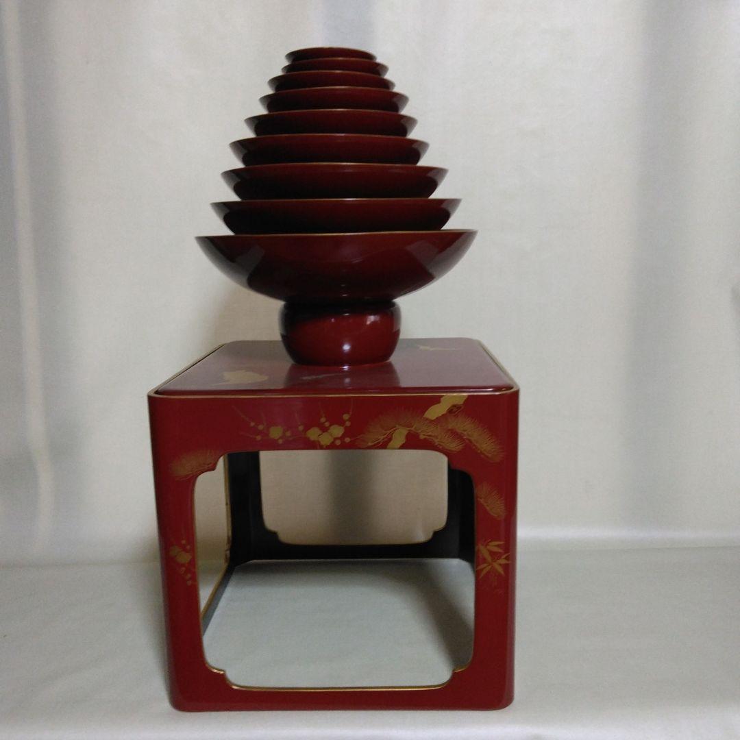 木製九つ重ね杯　本金蒔絵付