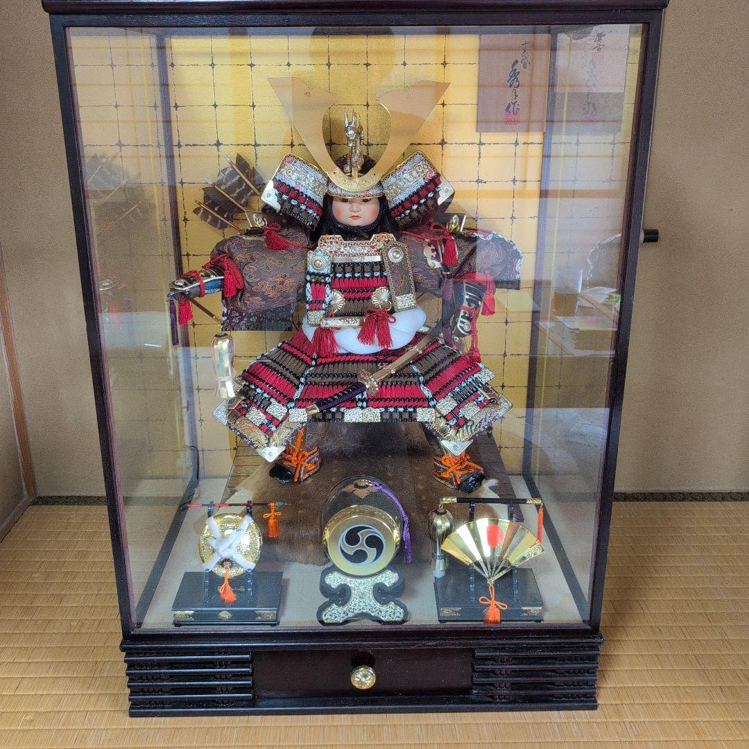 御所人形 武士の鎧 ガラスケース付き