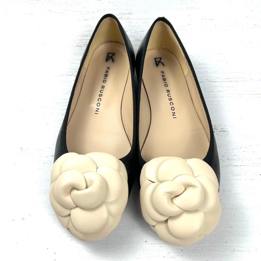 美品　FABIO RUSCONI ラウンドトウカメリアバレエシューズ　36