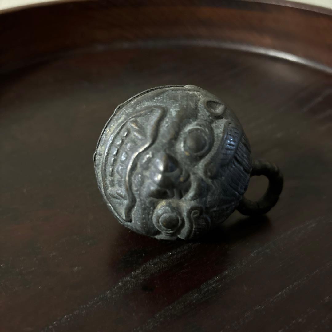 鬼面　鈴　1点　李朝　朝鮮古美術　柄付神鈴 銅鈴 神具 仏教美術　アンティーク