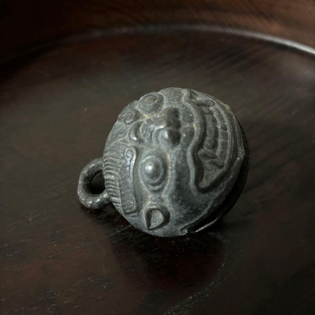 鬼面　鈴　1点　李朝　朝鮮古美術　柄付神鈴 銅鈴 神具 仏教美術　アンティーク