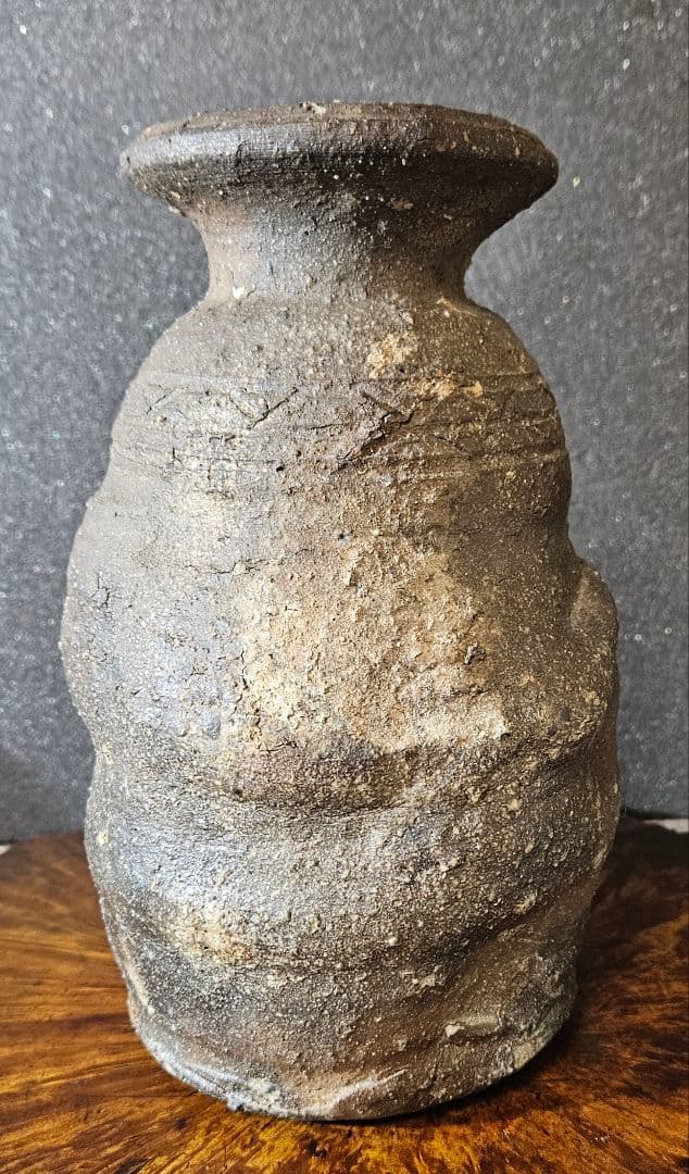 江戸時代　古信楽　檜垣文様　壺　花入れ　花生け　茶道具　茶器　古陶磁器　オブジェ