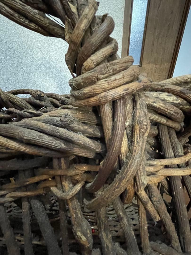 天然アケビ蔓 籠 大型 職人手作り 迫力ある造形 アンティーク 民藝 送料無料