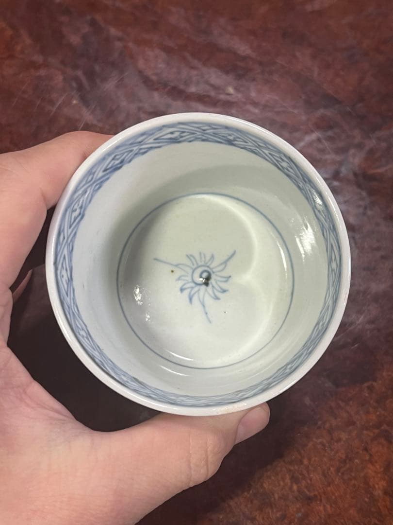 古伊万里 染付 猪口 波千鳥 ちょこ 蕎麦 千鳥 波 唐草 蕎麦猪口 民芸 民藝