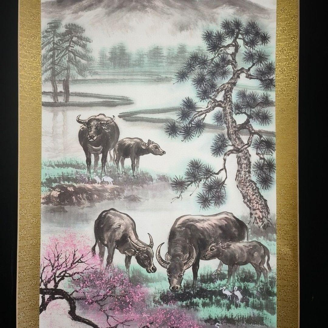 【中堂掛軸】李可染 五牛図　紙本／鑑賞用作品　客間・和室装飾に最適