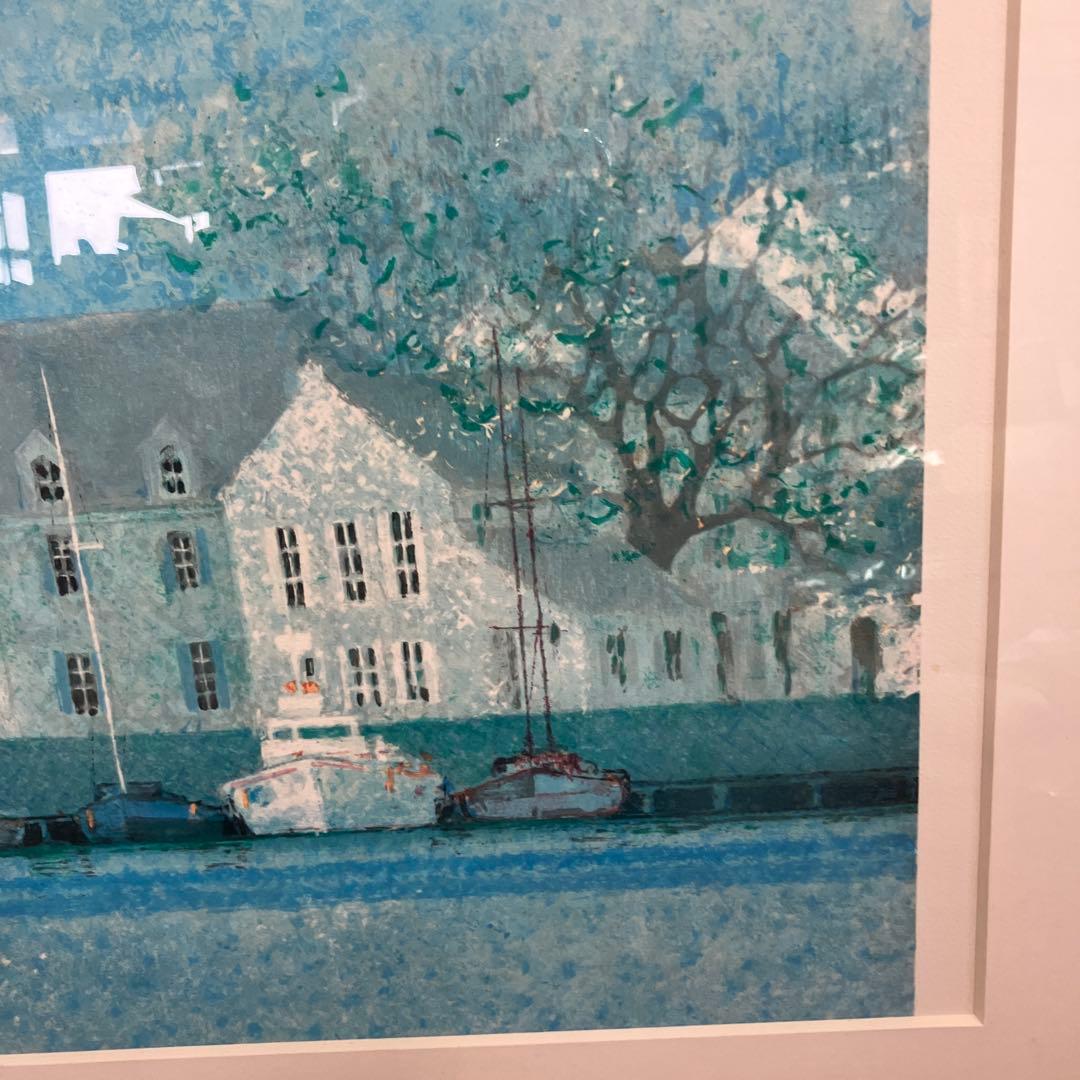 風景画 絵画 アート 水辺の街並み ヨット 額装 ゴールドフレーム インテリア