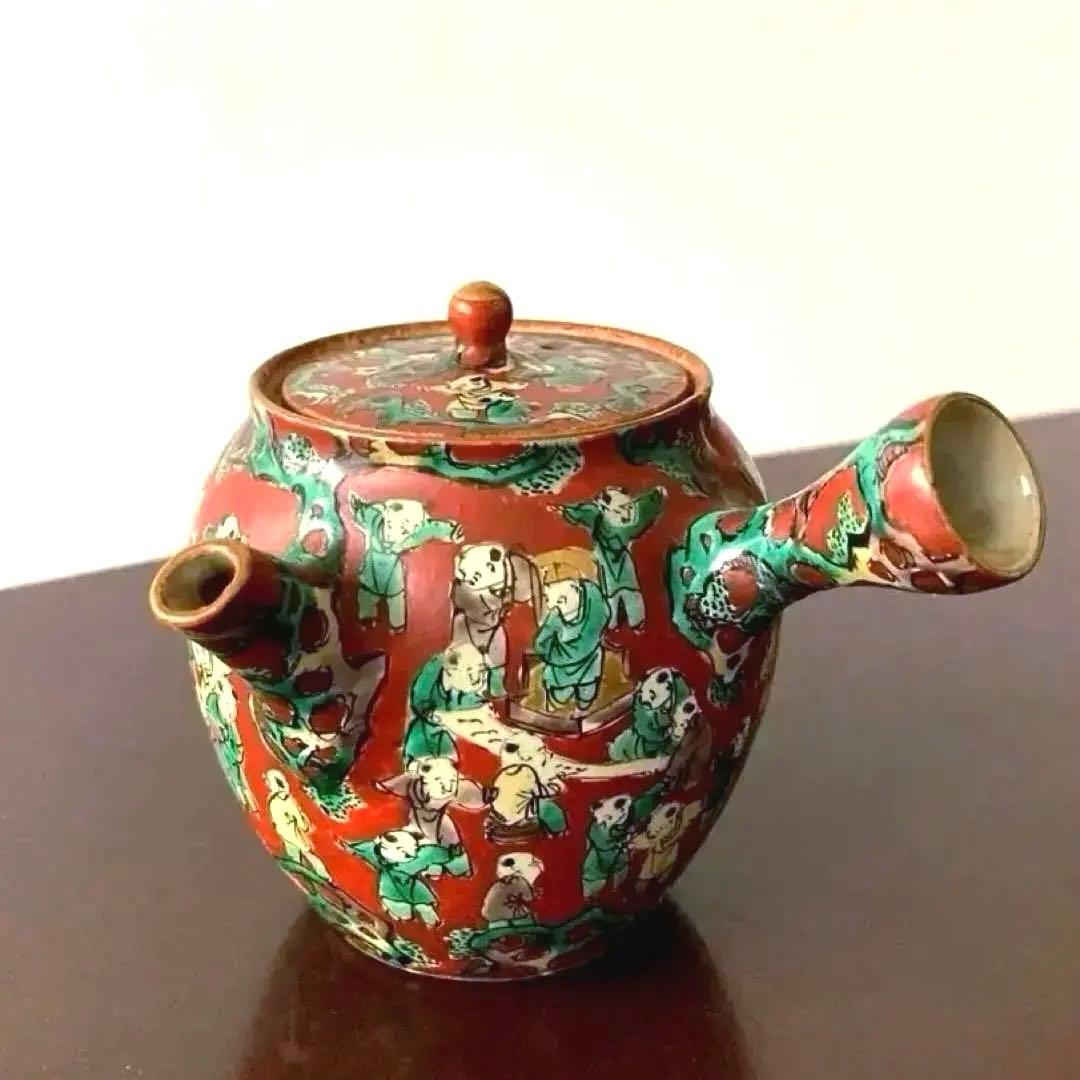 【九谷 木米】 骨董 アンティーク　急須　唐様 金彩赤絵