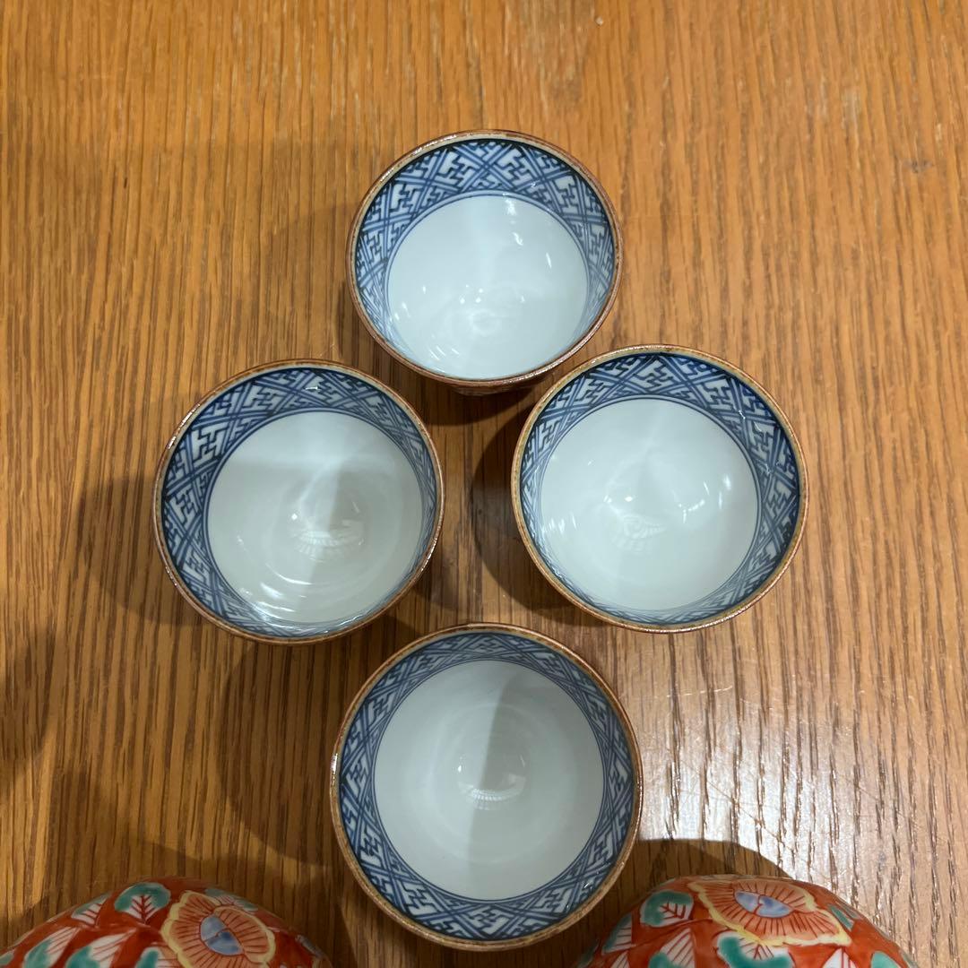 清水焼　平安壱楽　赤濃牡丹唐草 徳利✖️2個、お猪口✖️5個