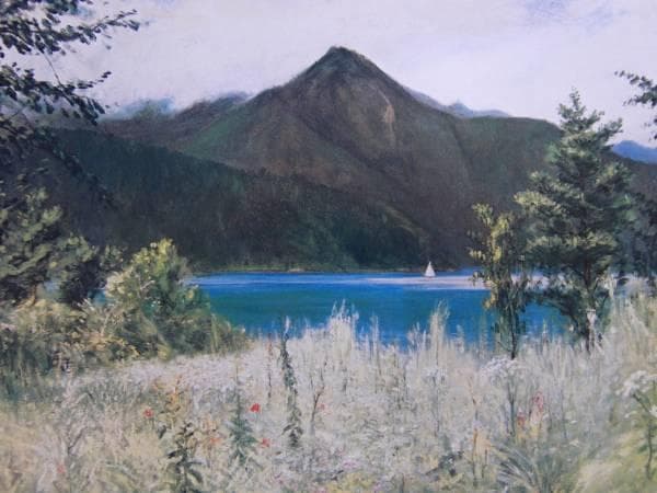 岡田三郎助、河口湖畔、豪華・希少・大判画集画、新品高級額・額装付