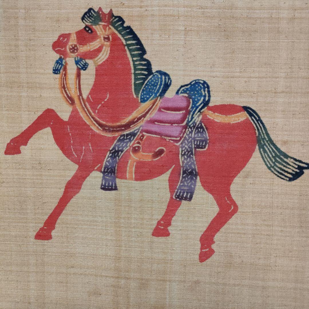 末吉安久作 琉球紅型　半折扁額 大判芭蕉布「吉祥馬図」