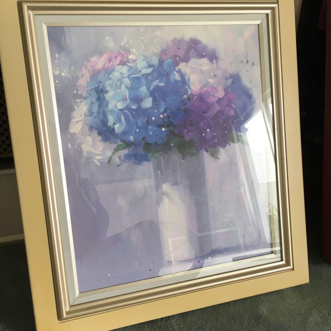 油彩画　アジサイ　長岡卓