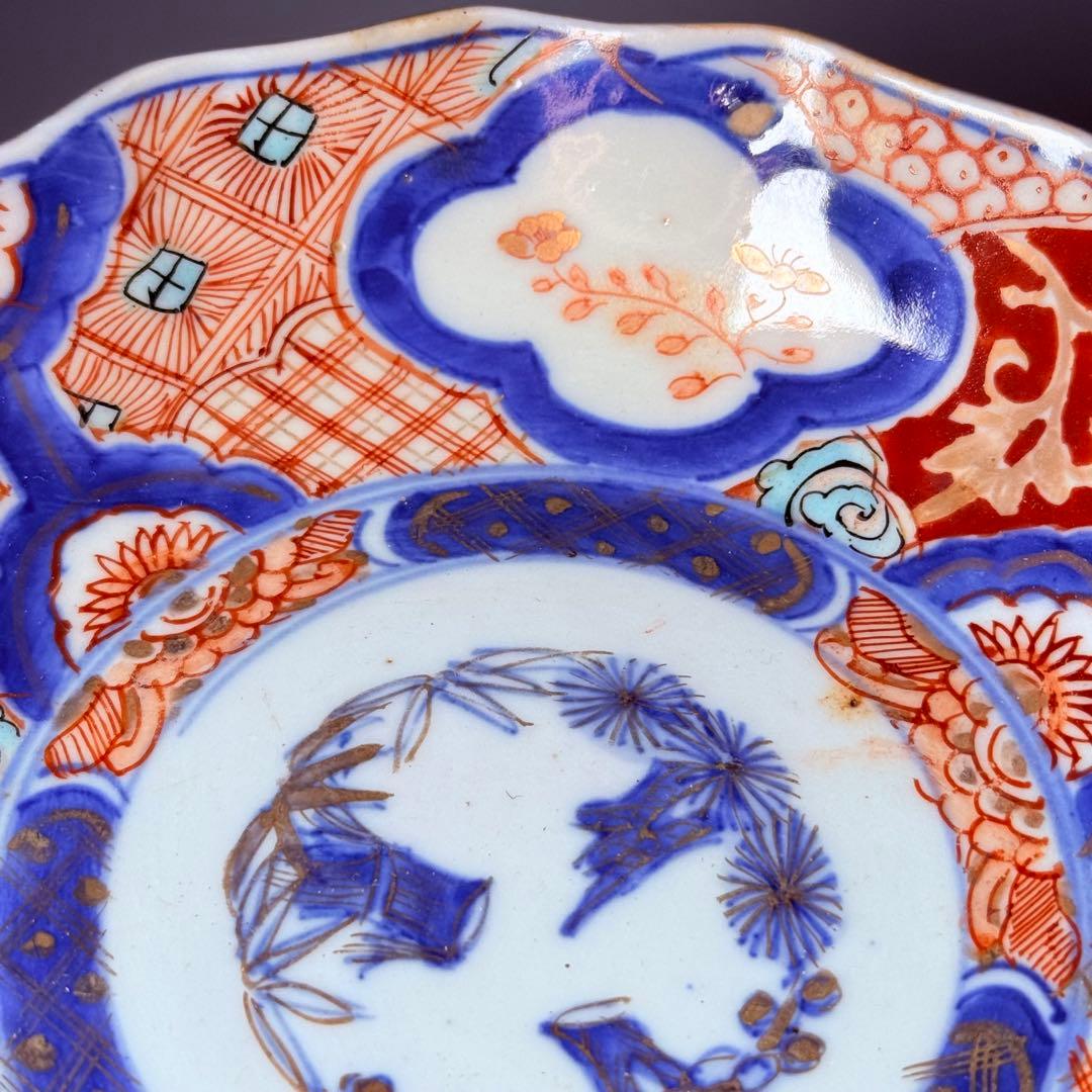 古伊万里　色絵松竹梅なます皿　五客　蛇の目高台　赤絵　緻密な絵付け　古器を楽しむ