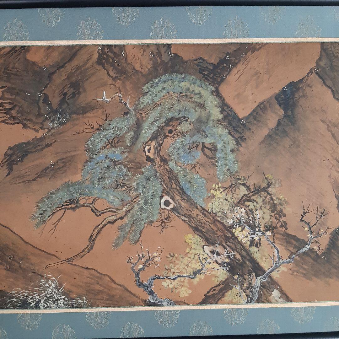 No4613 扁額装　春擧　松梅図　肉筆紙本　紙箱入り　日本画　古美術　送料無料