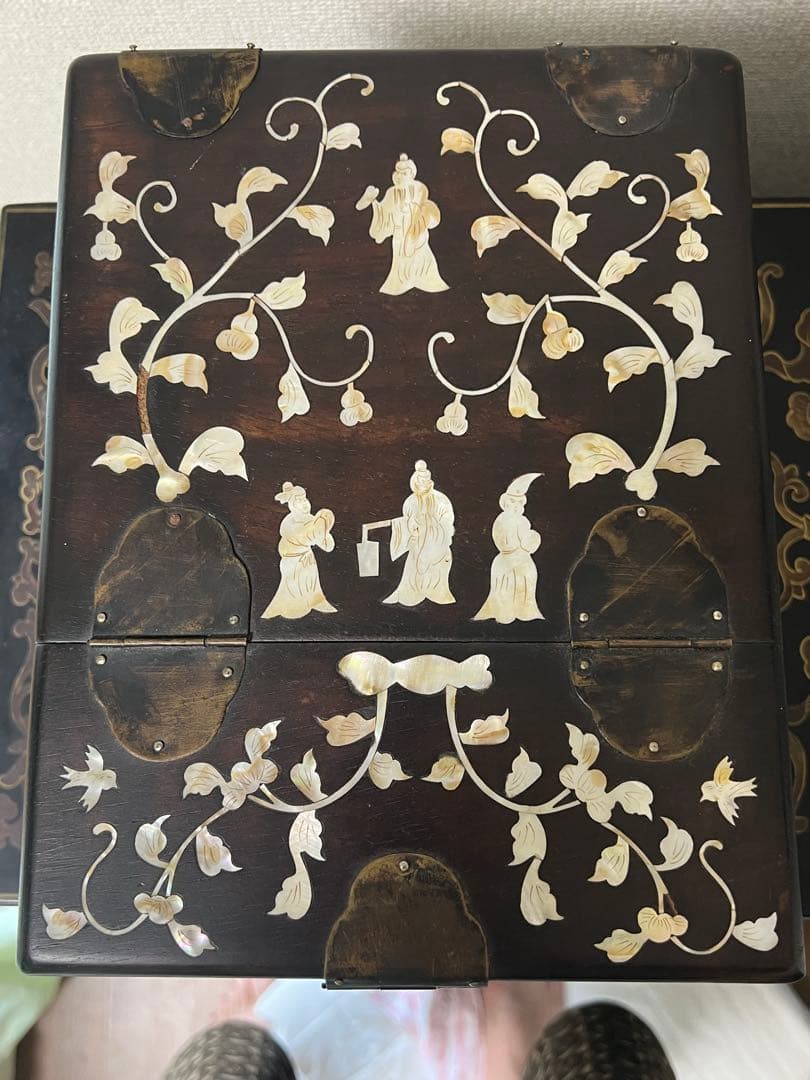 中国螺鈿化粧箱骨董 紫檀です