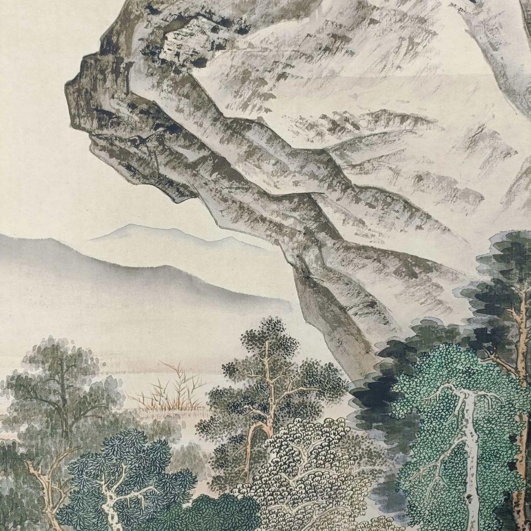 張大千 山水画 掛け軸 滄浪漁笛図 中国画 表装済 サイズ：70×173cm