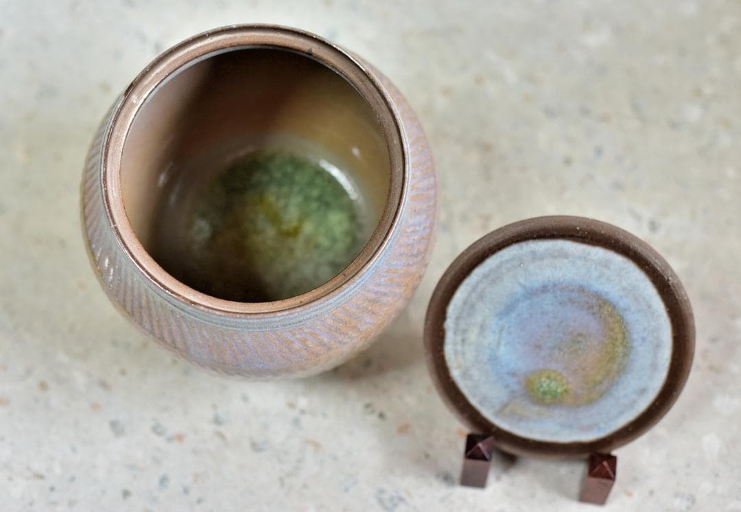 土生田焼　甚五郎作水指変え蓋つき　つぼ型　お茶道具