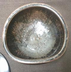 鑑賞茶器！【水指　変形口　漆器蓋専用作　流れ釉　骨董木箱・E32 】茶道具　収集