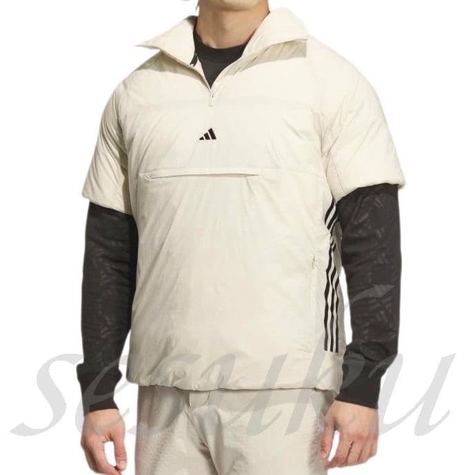 【L】秋冬 アディダス ゴルフ 保温 撥水 ハイネック 半袖ダウンジャケット