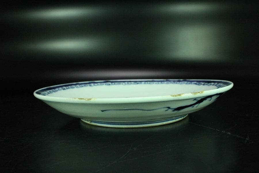 中国美術 青花 馬上武人紋 盤 φ21cm 古染付 清(K-RC962)