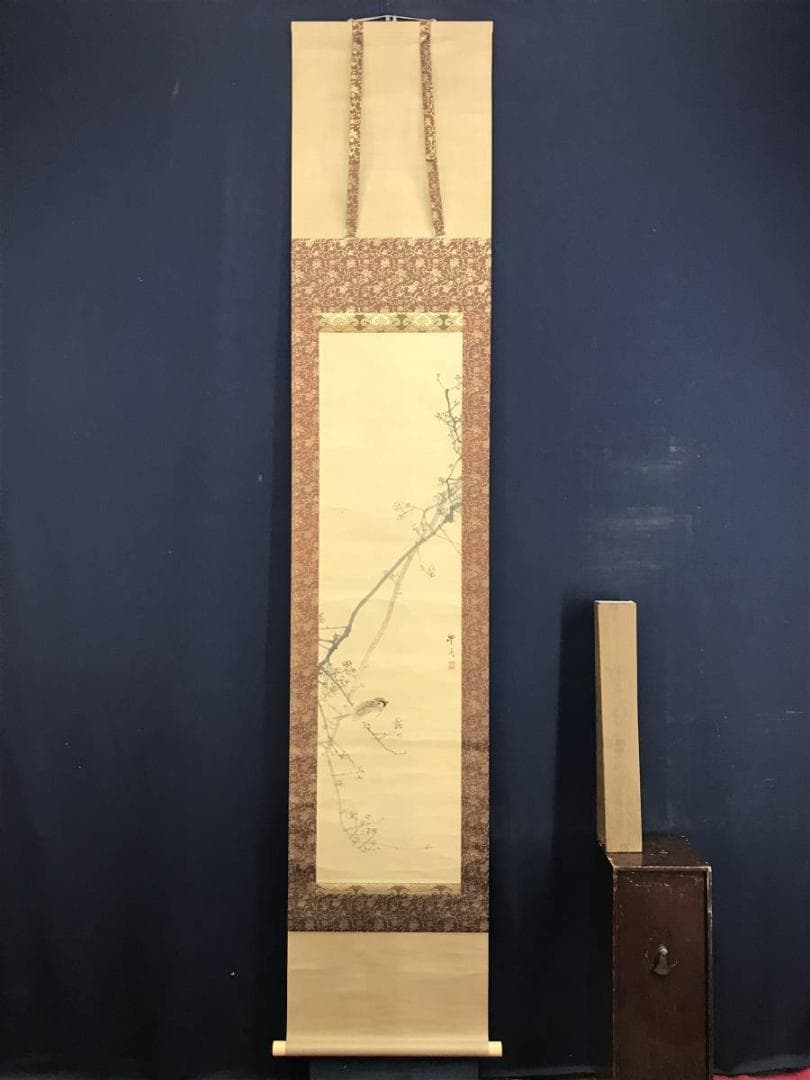 【真作】岡本豊彦/蝋梅に雀図/梅に小鳥図/花鳥図/掛軸/名家伝来/AD-887