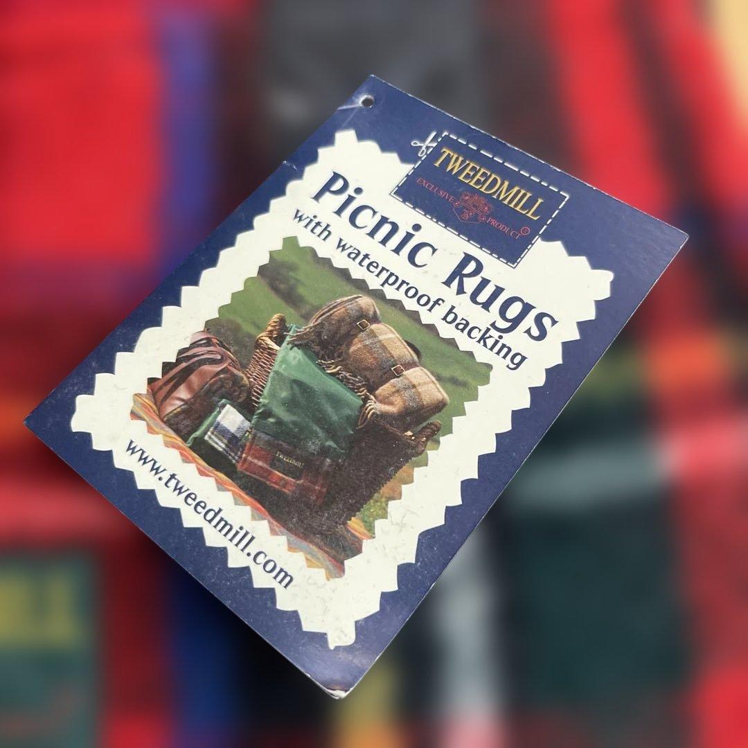 ツイードミルフリース✕チェックウールバッグ型防水ピクニックラグ137x137cm
