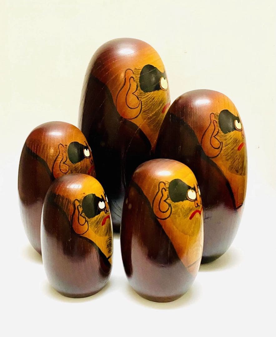 中古 こけし だるま 日本 木製 伝統 人形 6セット コレクション　特大