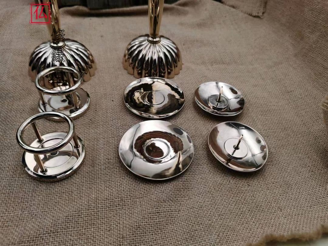 【修縁堂】精密金属彫り 仏教法具 オレンジランプ 1対 仏具の製造 密教法器