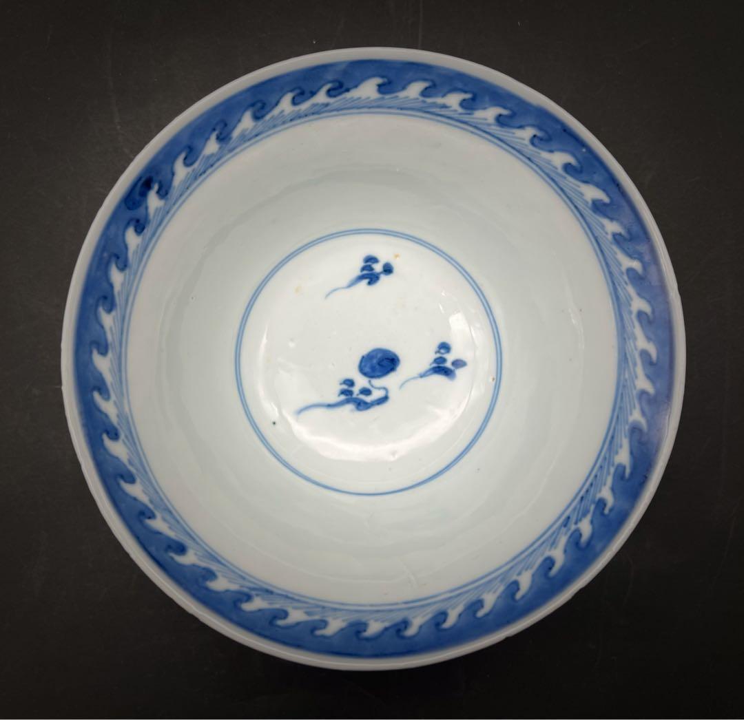 中国美術 古玩 清 康熙 梵文團龍紋青花大碗　茶碗