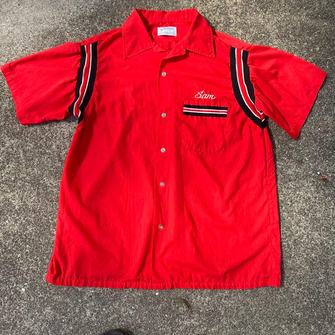 【良刺繍!!】70s Hilton USA製 赤 半袖シャツ ボーリングシャツ
