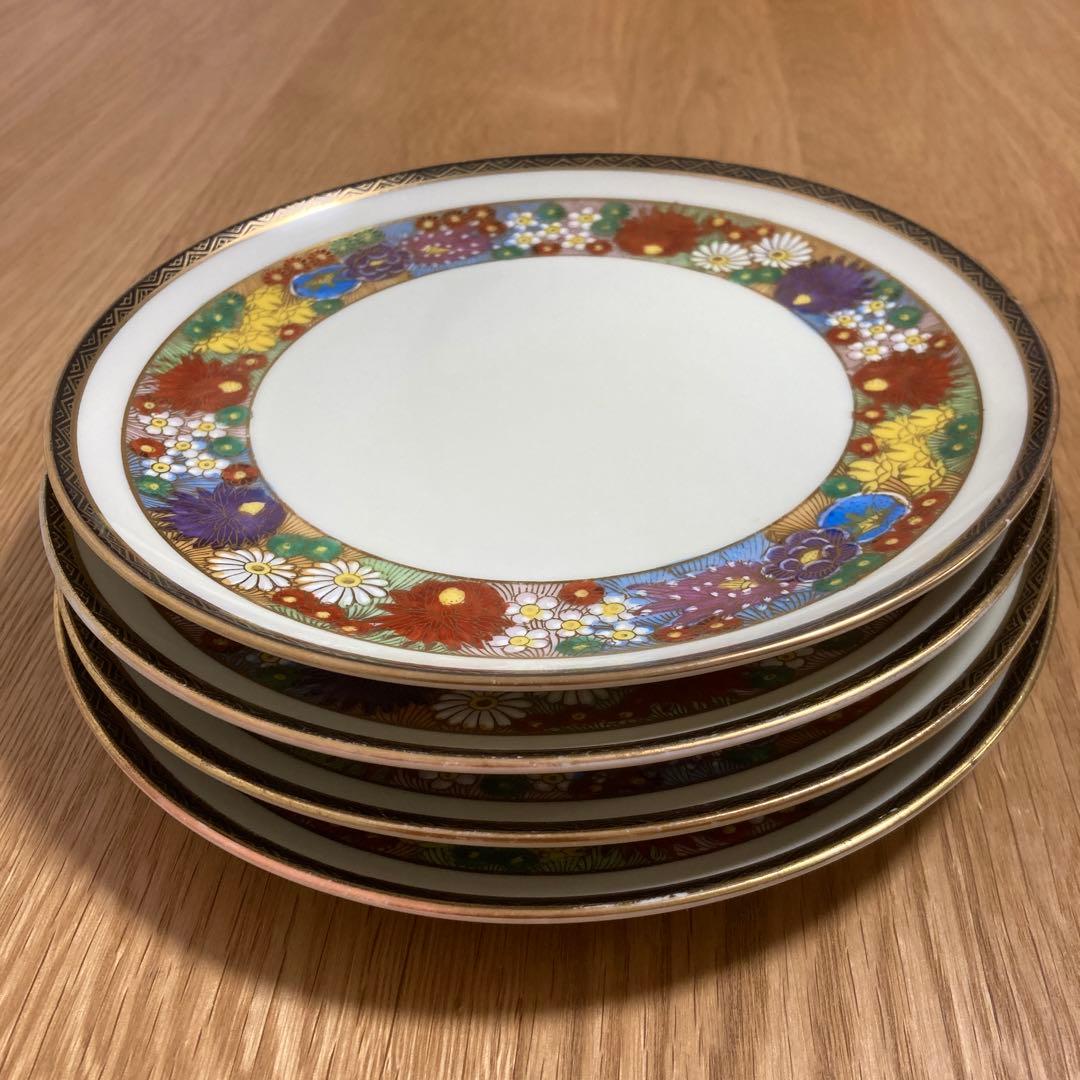 京薩摩　越田　コシダジャパン　金彩花尽絵図　中皿4枚セット