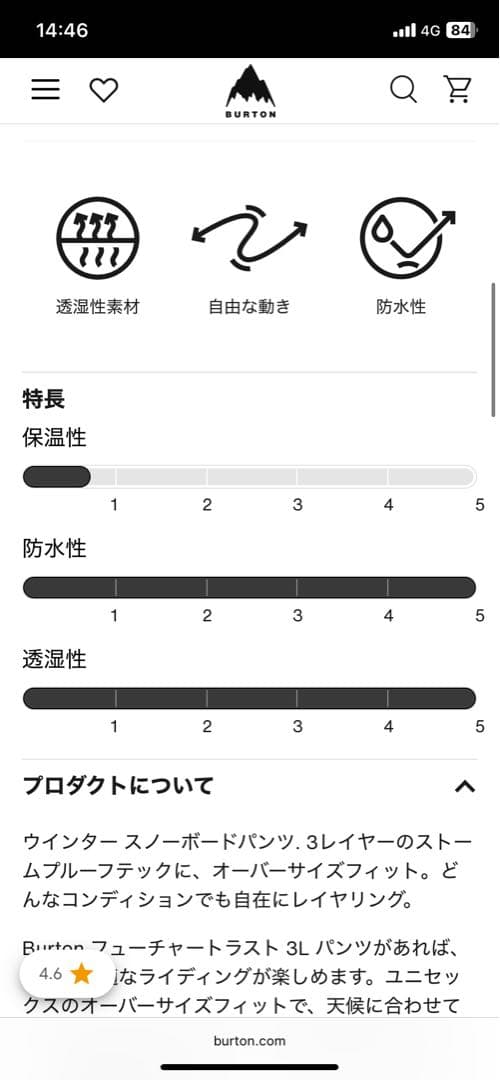 25-26Burton フューチャートラスト 3L パンツ Mサイズ