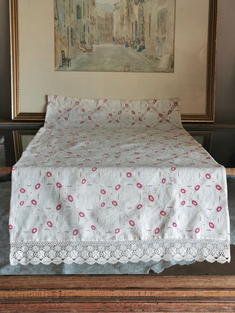 アンティーク トレリスローズ花柄フレンチファブリック レース装飾カーテンパネル