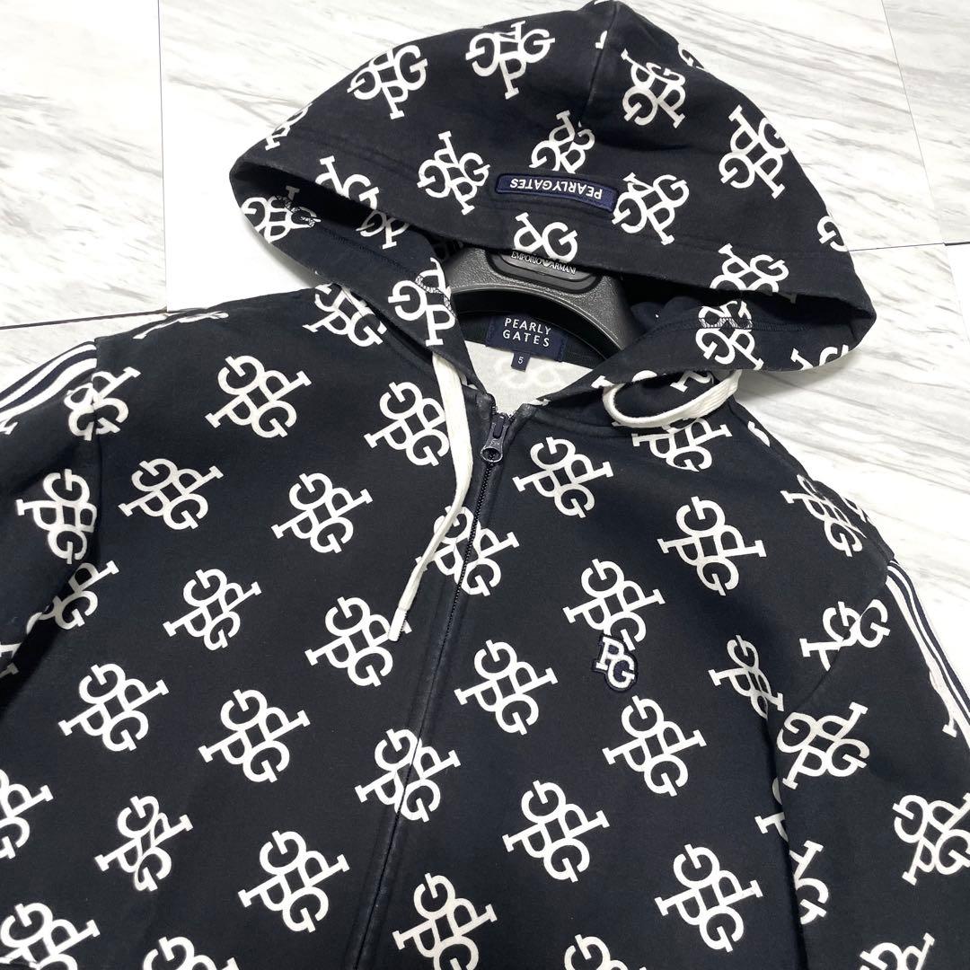 希少⭐️パーリーゲイツ セットアップ パーカー ジョガーパンツ 総柄 白×紺 L