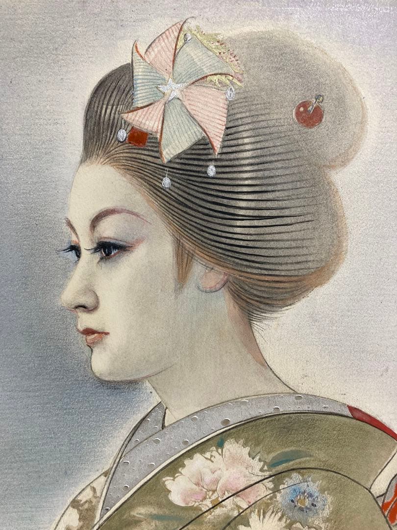 【真作保証】玉井徳太郎「舞妓」日本画 真筆 美人画 額装 絵画