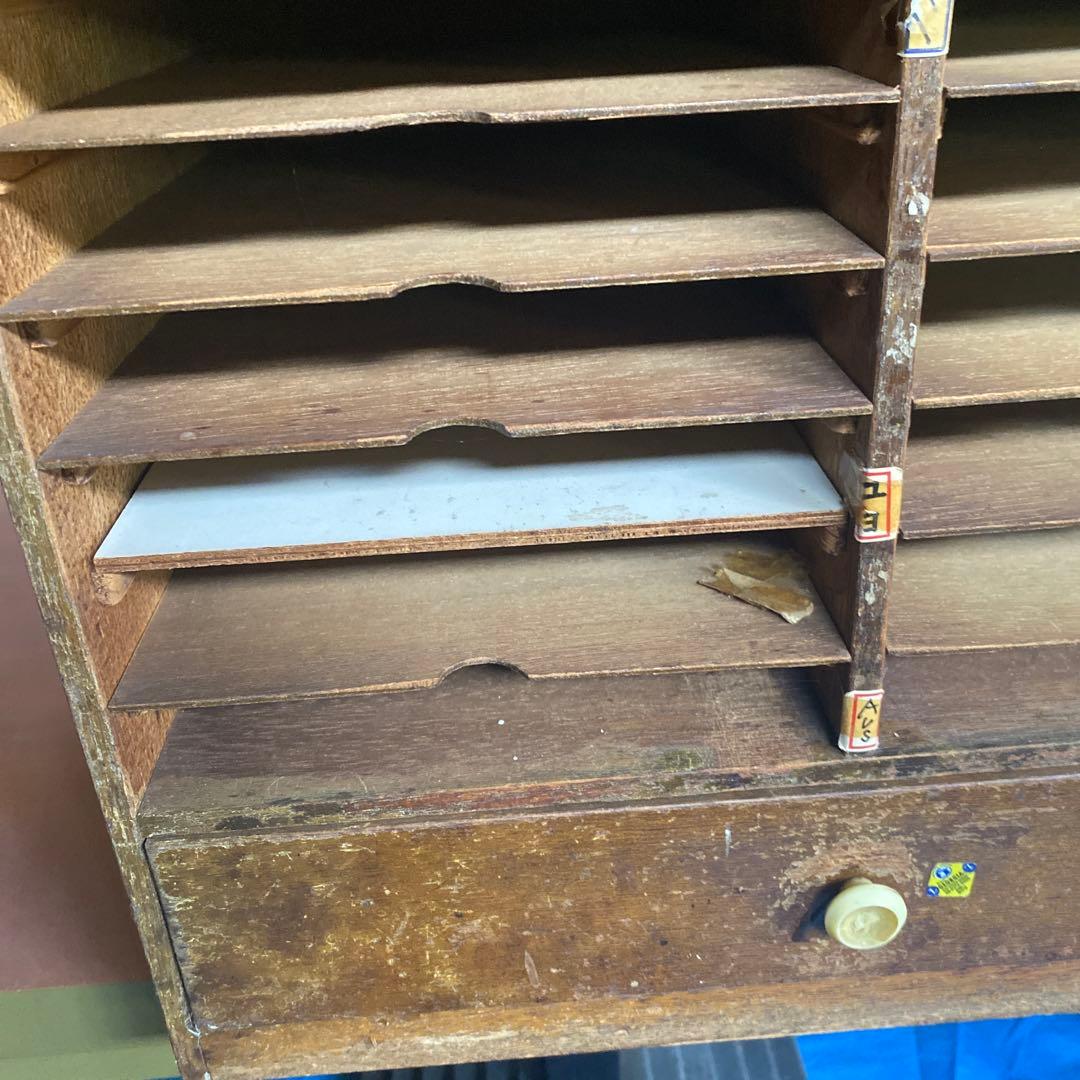 昭和レトロ　カルテ棚　木製 収納ラック 12段 引き出し付き