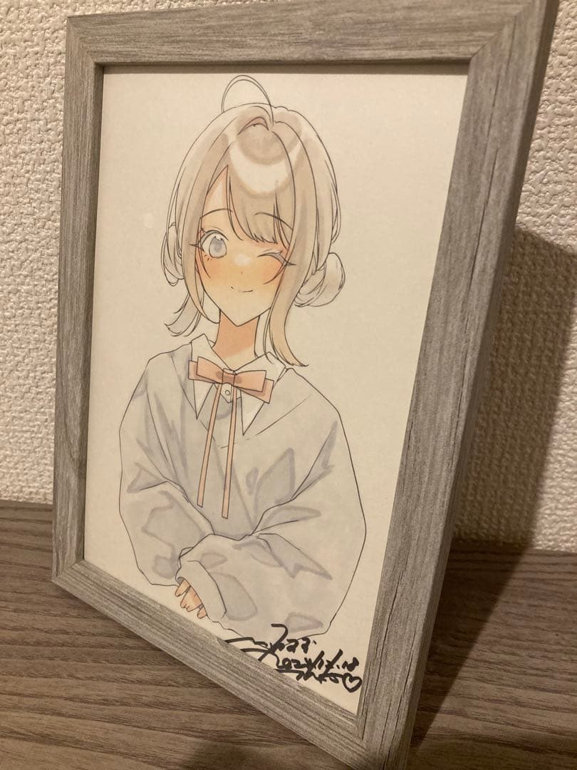 川名すず 直筆サイン入り コピックイラスト A5 額付き