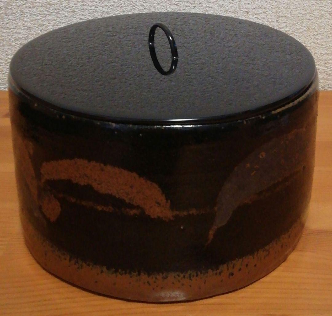 人間国宝　田村耕一作　黒釉　鉄彩　水指　共箱　茶道具
