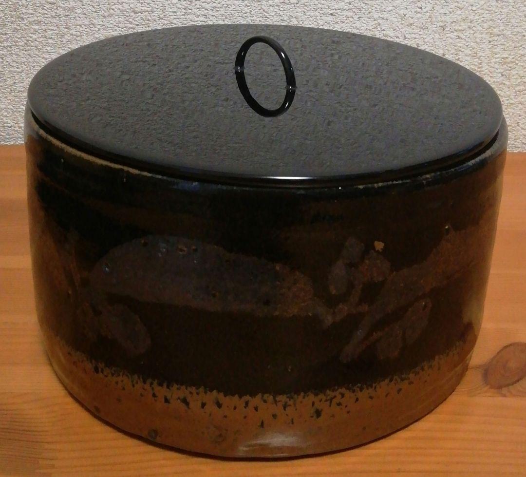 人間国宝　田村耕一作　黒釉　鉄彩　水指　共箱　茶道具