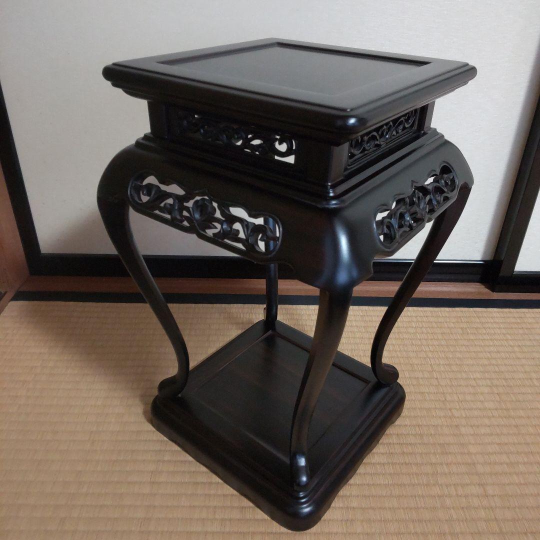 唐木 黒檀 高卓 透かし彫り唐木台 香炉台 花台 飾台