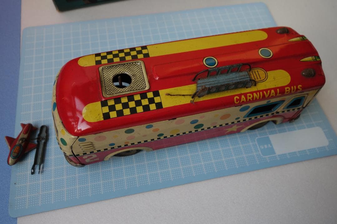昭和レトロ　アオシン製　カーニバルバス　部品欠品　箱有　当時物　ブリキのおもちゃ