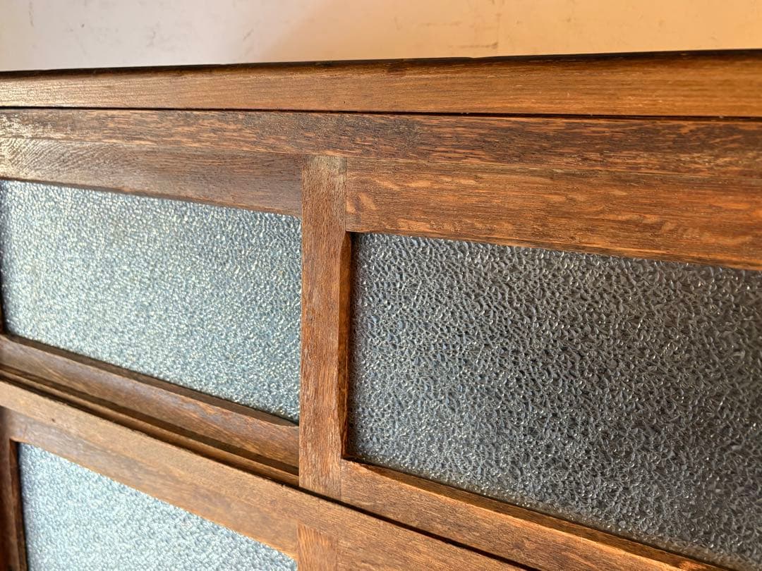 ダイヤガラス 作業台付き　レトロ 木製 キャビネット 水屋 食器棚 アンティーク