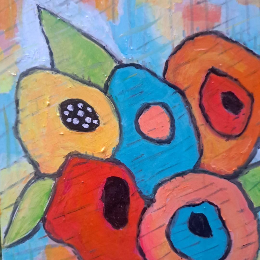 木製ジェッソパネル油絵　　専用　白い花瓶に入れたお花