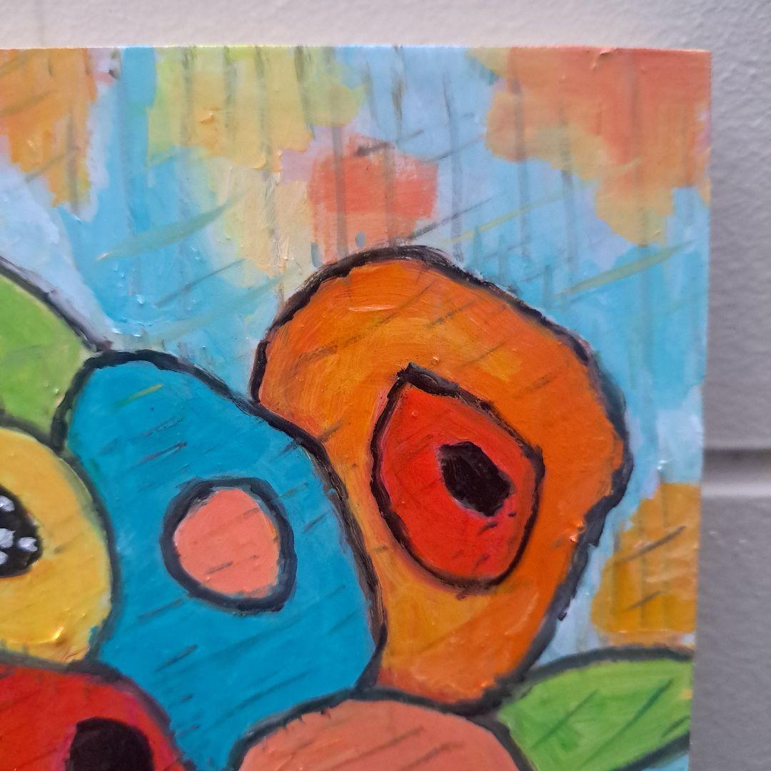 木製ジェッソパネル油絵　　専用　白い花瓶に入れたお花