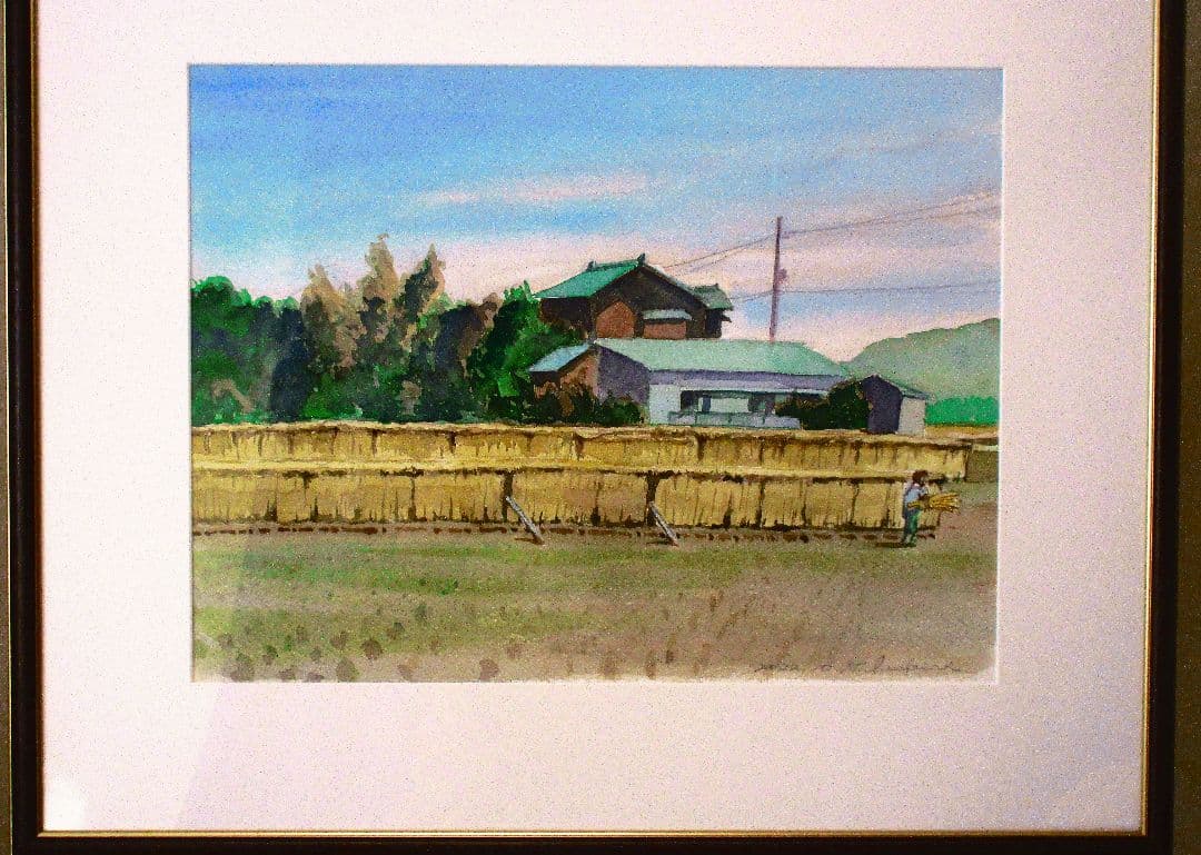 田園風景 水彩画 額装済み 原画 F6サイズ