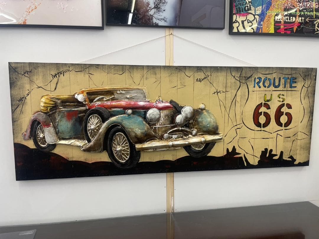 アメ車　アートパネル　油絵風　絵画　壁面装飾　3Dパネルアート　ペイント　壁掛け